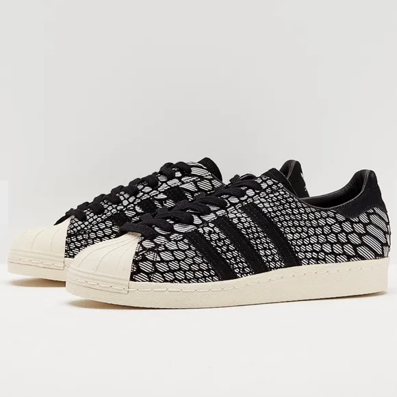 Adidas Superstar 80s Printed Sneakers Snakeskin Print Leather Suede Black White