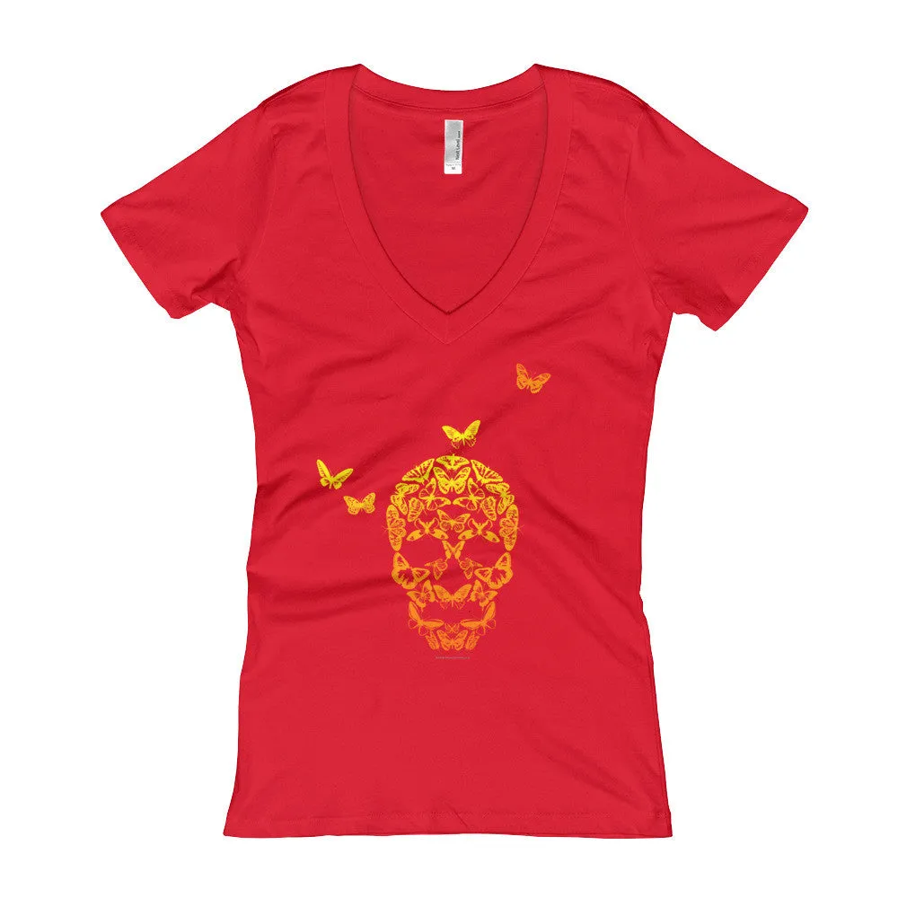 Butterfly Skull Fitted V-Neck T-Shirt
