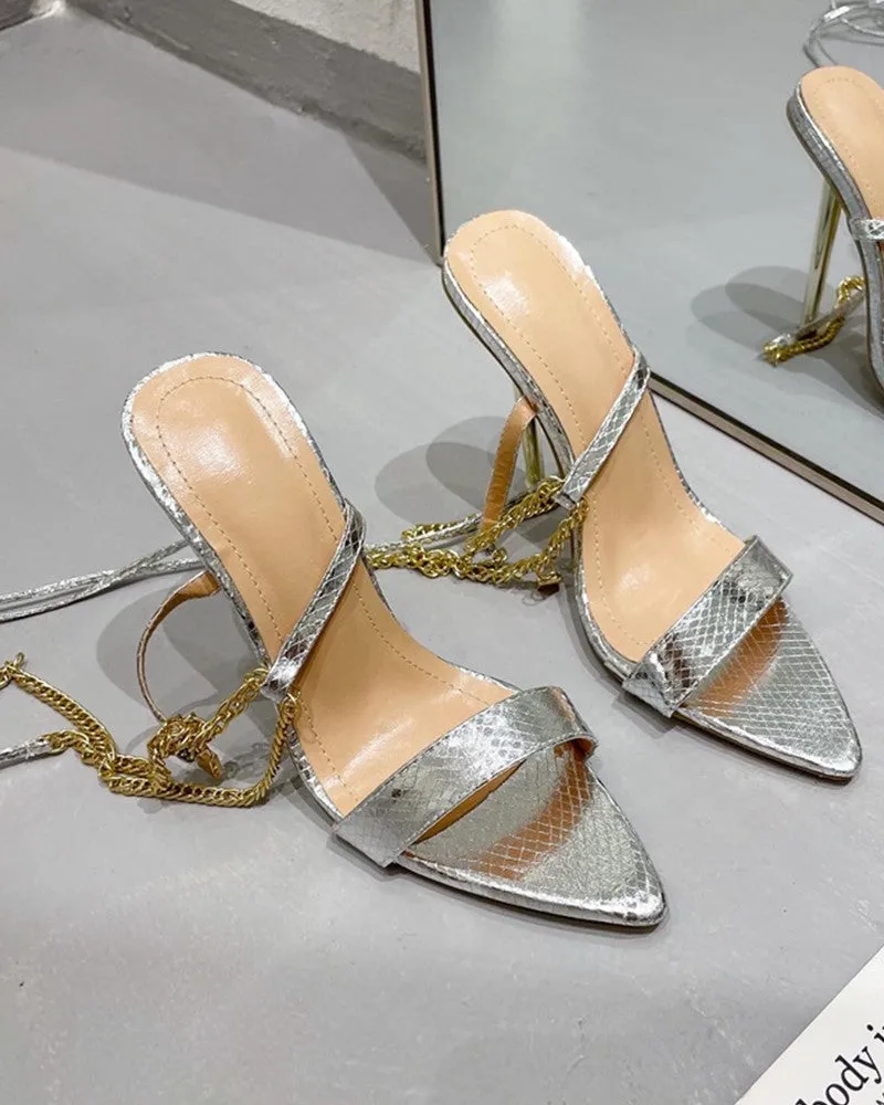 Chic Womens Open Toe High Heel With Chain