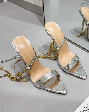 Chic Womens Open Toe High Heel With Chain