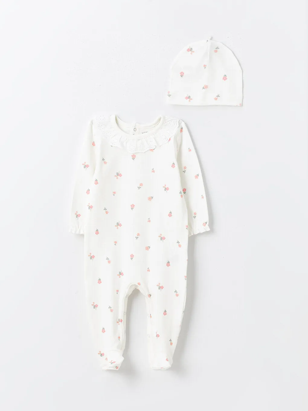 Crew Neck Floral Patterned Baby Girl Hospital Discharge Set 3-Piece