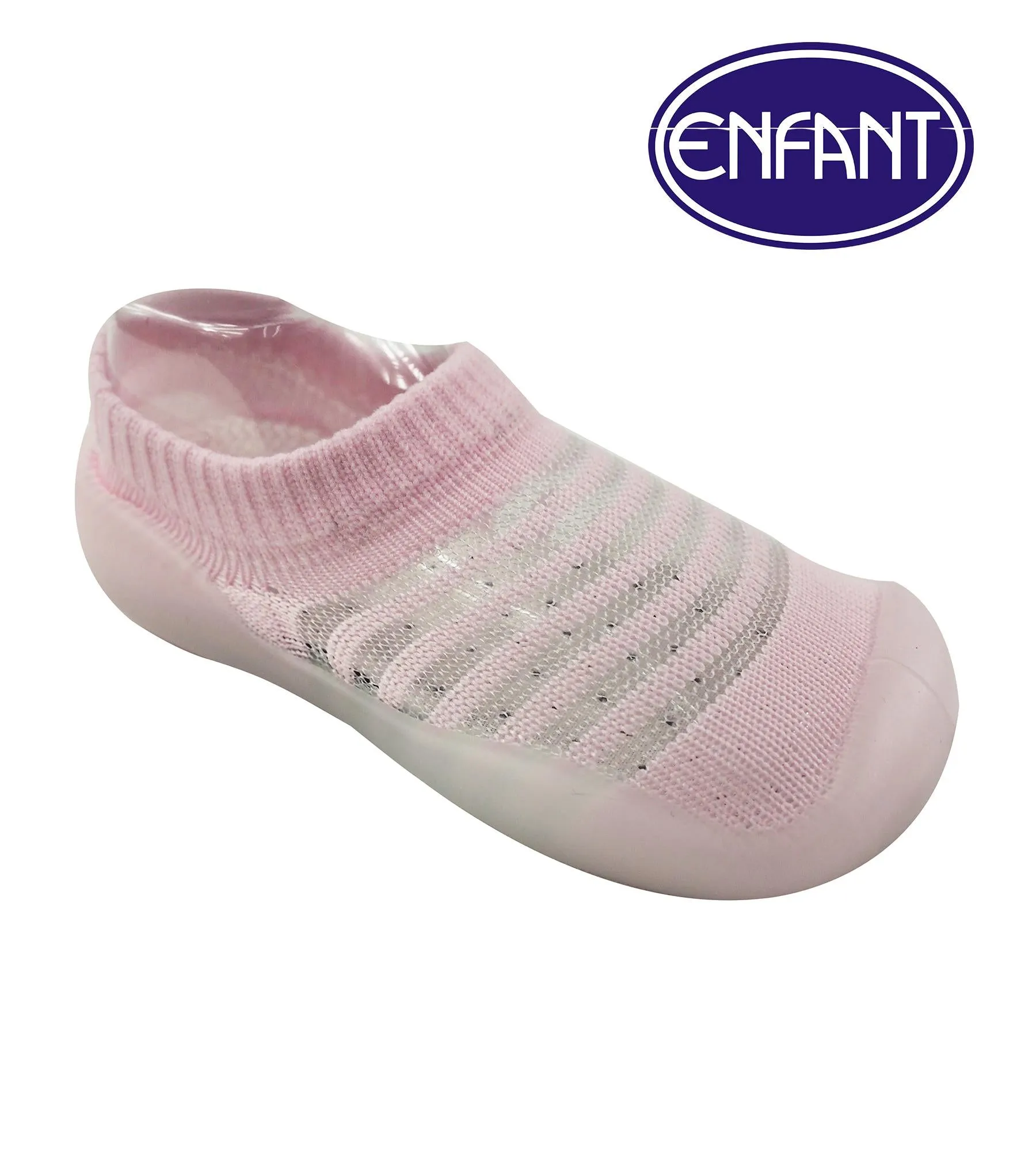 Enfant Baby Shoes Socks with Sole (Blue/Black/Pink Stripes)