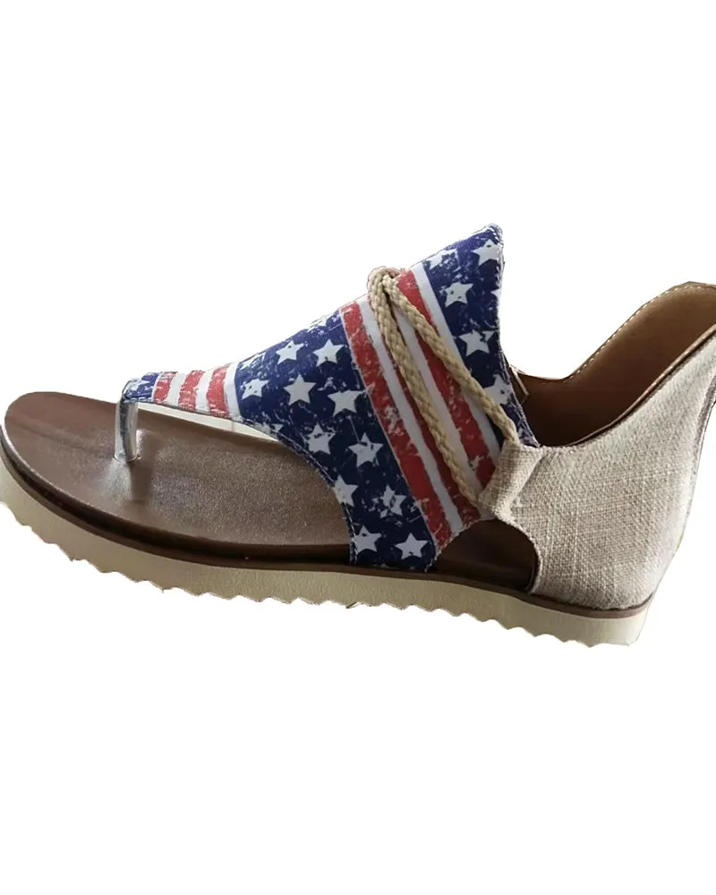 Independence Day Flag Pattern Toe Post Sandals