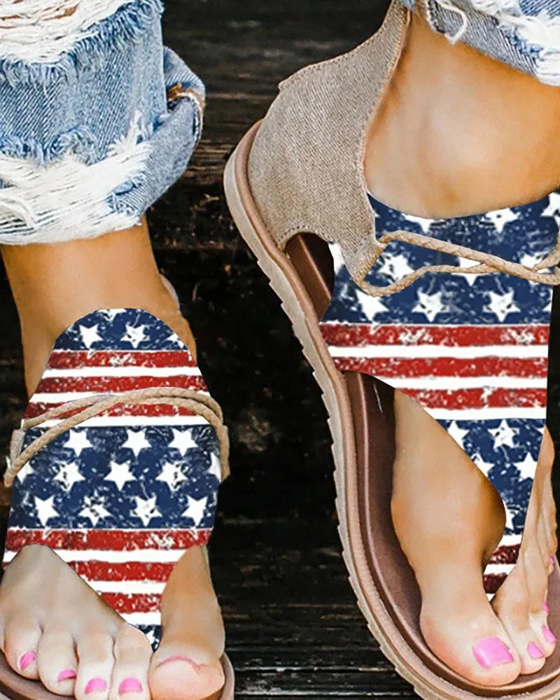 Independence Day Flag Pattern Toe Post Sandals