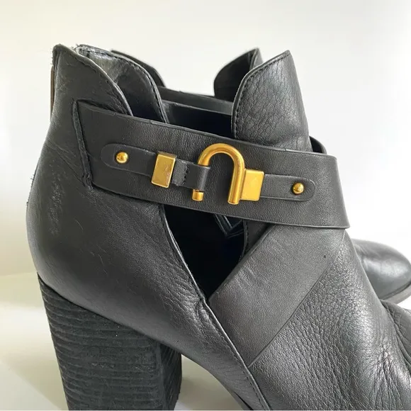 Isola Larkin Leather Cutout Ankle Booties Block Heel Cross Strap Black Size‎ 7.5