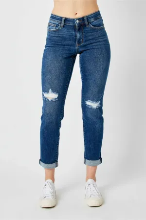 JB82607 Mid Rise Distressed Knee Jean - MD