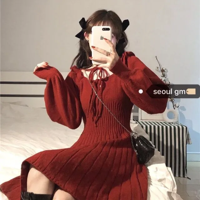 Kawaii Sweet Red Knitted Dress