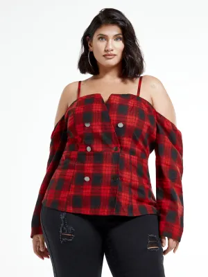 Malika Off The Shoulder Plaid Top