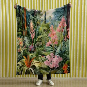 Moody Greenhouse Garden Blanket | Vintage Nature Blanket Woven Tapestry Botanical Fairy Grunge Room Decor Fairycore Floral Cottagecore Throw,Tropical Forest_006