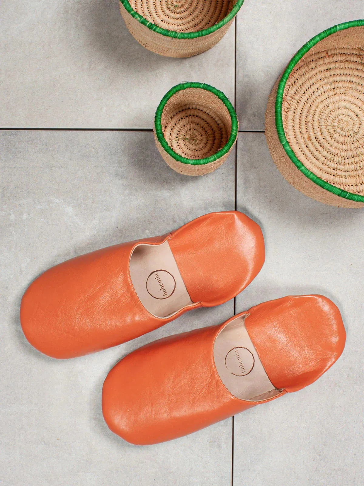 Moroccan Babouche Basic Slippers / Tangerine