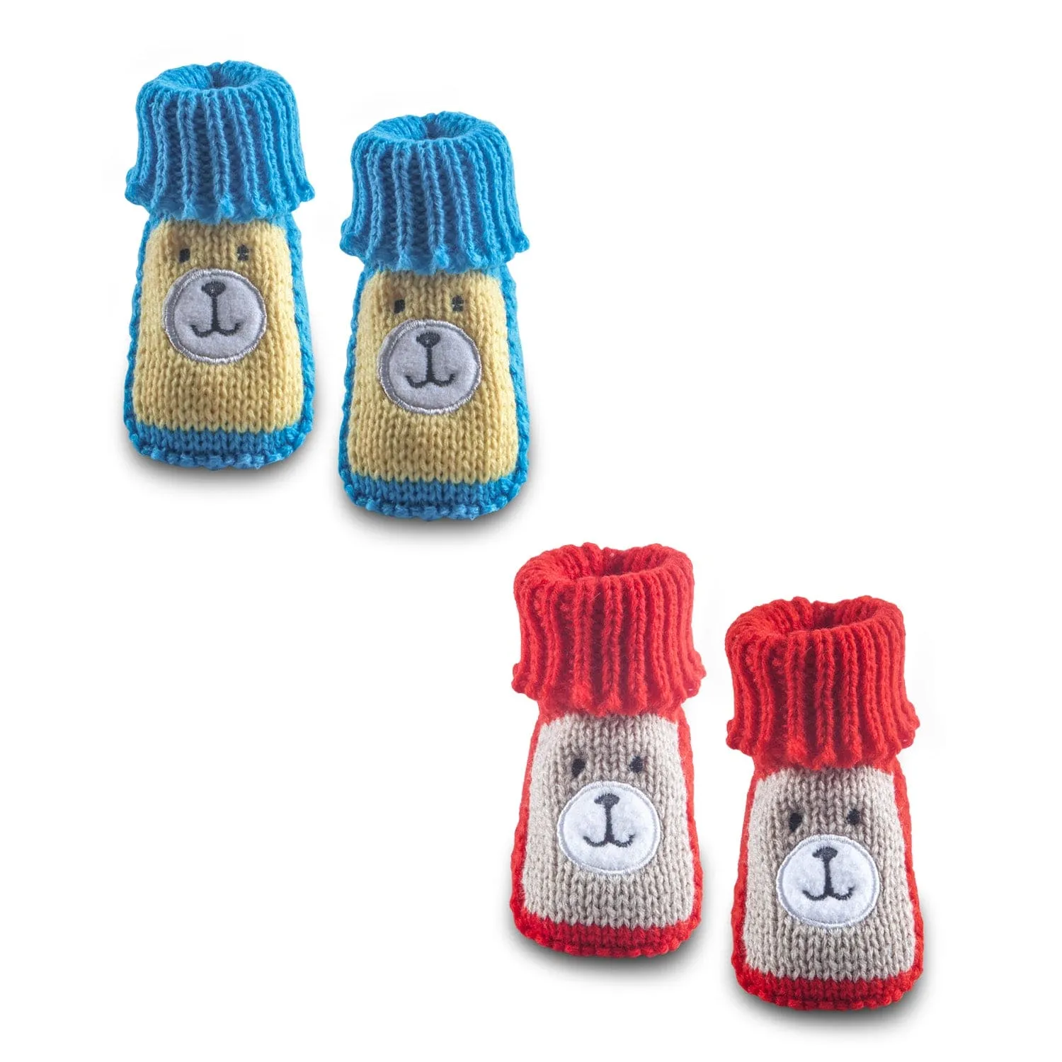 Newborn Crochet Woollen Booties Teddy - Red, Blue