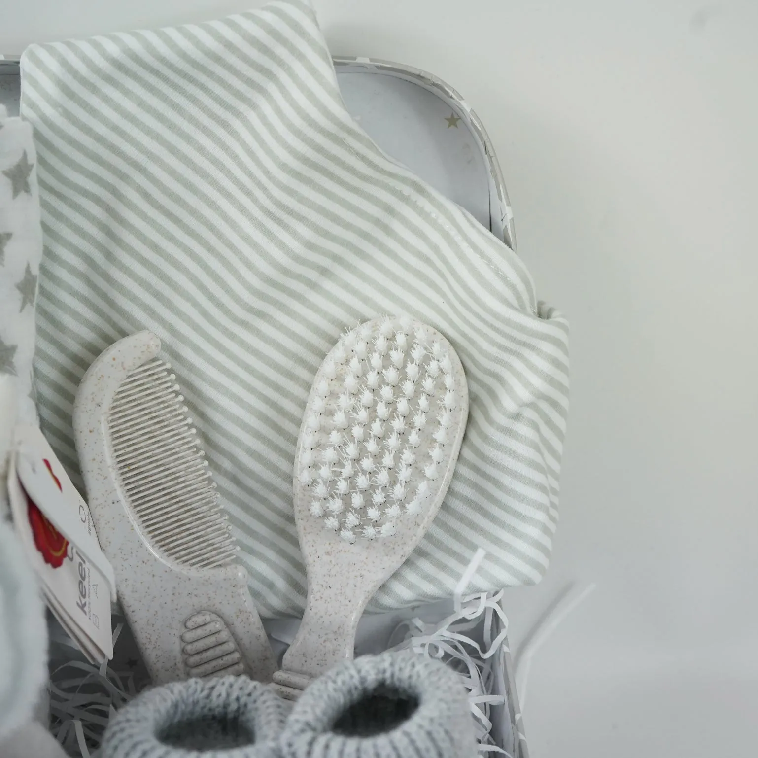 Small Baby Hamper Case, Koala Rattle, Baby Booties , First Brush And Comb Set, Muslin