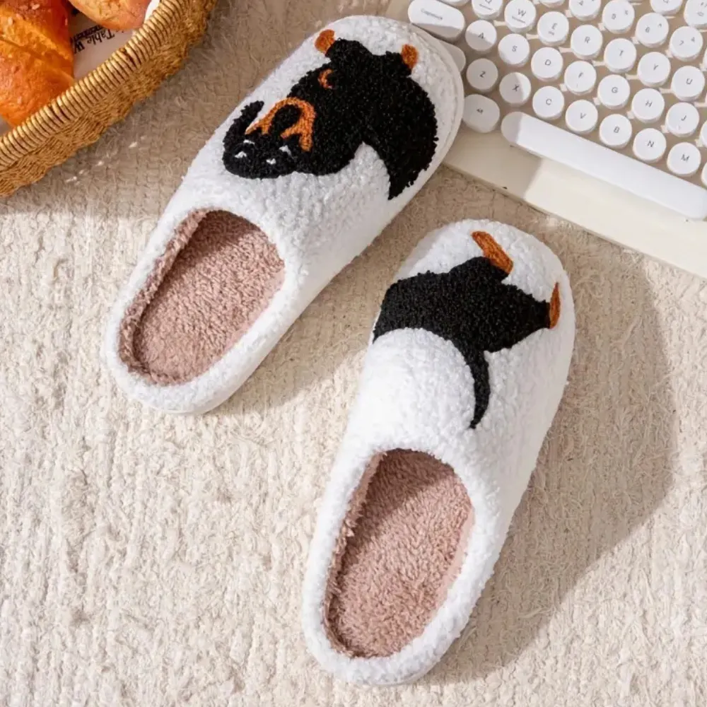 Women's Stylish Fluffy Winter Slippers with Dachshund Print | Ideal for All Seasons