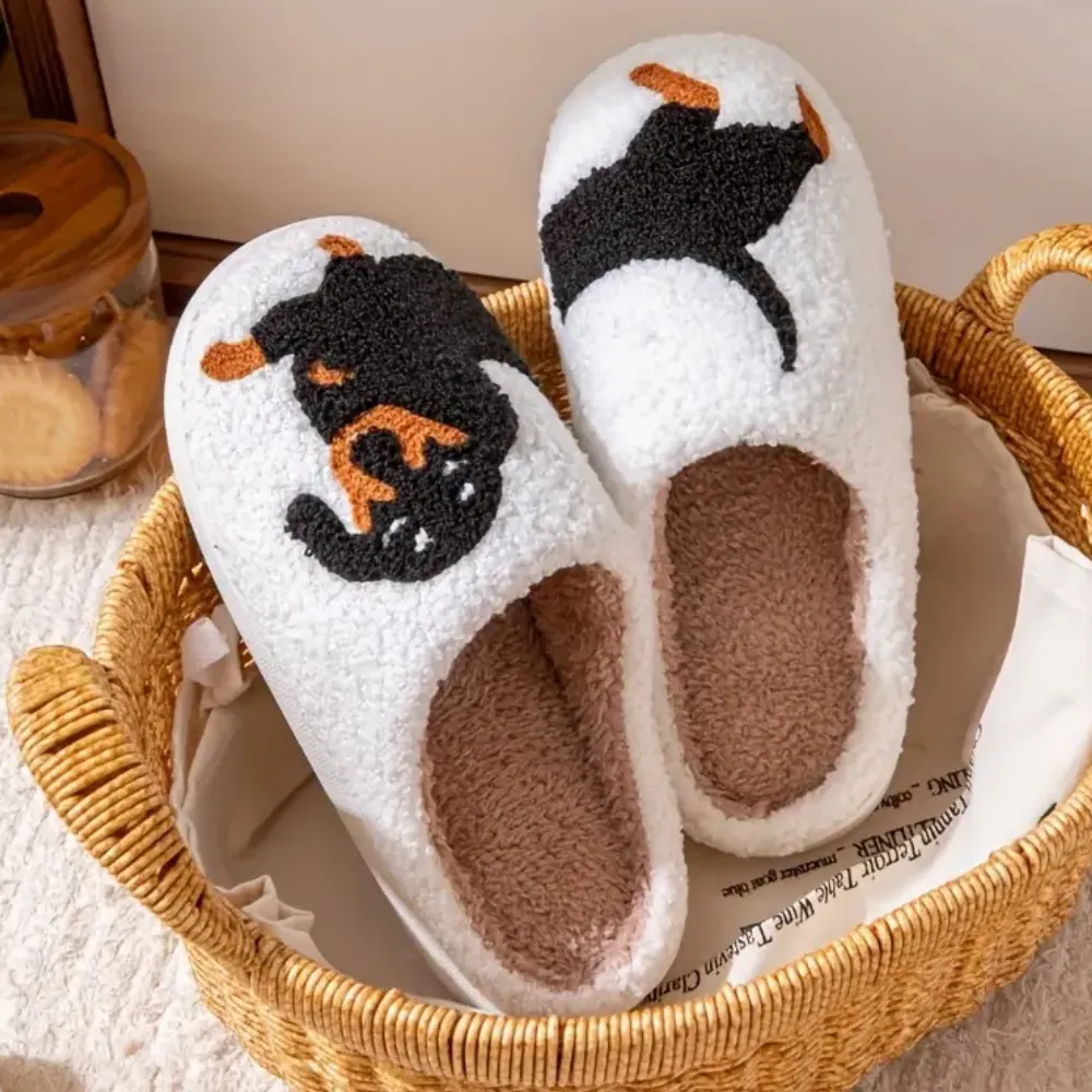 Women's Stylish Fluffy Winter Slippers with Dachshund Print | Ideal for All Seasons